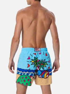 MC2 Saint Barth Man Mid-length Gustavia Swim-shorts With Britto Design Placed Print| ©BRITTO SPECIAL EDITION -MC2 Saint Barth Shop GUS0008 04733F 03