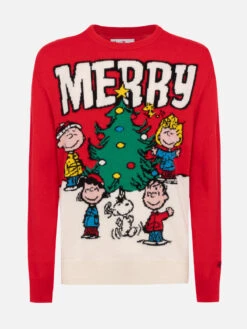 MC2 Saint Barth Man Red Sweater Heron With Peanuts Jacquard | SNOOPY PEANUTS SPECIAL EDITION -MC2 Saint Barth Shop HER0011 00284G MAN KNITWEAR RED 04