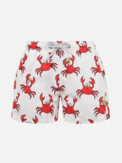 MC2 Saint Barth Boy Mid-length Jean Swim-shorts With King Crab Print