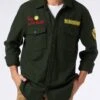 Moleskin Overshirt With Peace In St. Barth Embroidery -MC2 Saint Barth Shop NUK0001 PTPC52 man overshirt military green moleskin 1