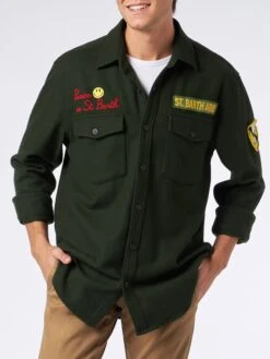 Moleskin Overshirt With Peace In St. Barth Embroidery