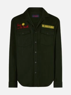Moleskin Overshirt With Peace In St. Barth Embroidery -MC2 Saint Barth Shop NUK0001 PTPC52 overshirt man green patch 1