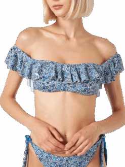 Woman Off Shoulder Bikini With Flower Print| Made With Liberty Fabric -MC2 Saint Barth Shop ODE0001EMGE61 liberty ruffled bralette bikini 2