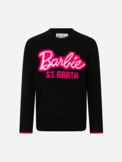MC2 Saint Barth Girl Crewneck Black Sweater With Barbie Jacquard | BARBIE SPECIAL EDITION