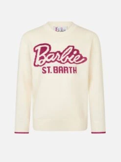 MC2 Saint Barth Girl Crewneck White Sweater With Barbie Jacquard | BARBIE SPECIAL EDITION