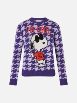 MC2 Saint Barth Woman Crewneck Pied De Poule Sweater With Snoopy Jacquard | SNOOPY PEANUTS™ SPECIAL EDITION -MC2 Saint Barth Shop QUE0014 00262E woman sweater pied poule snoopy 4