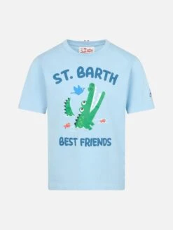 MC2 Saint Barth Boy Cotton T-shirt With St. Barth Best Friends Croco Print
