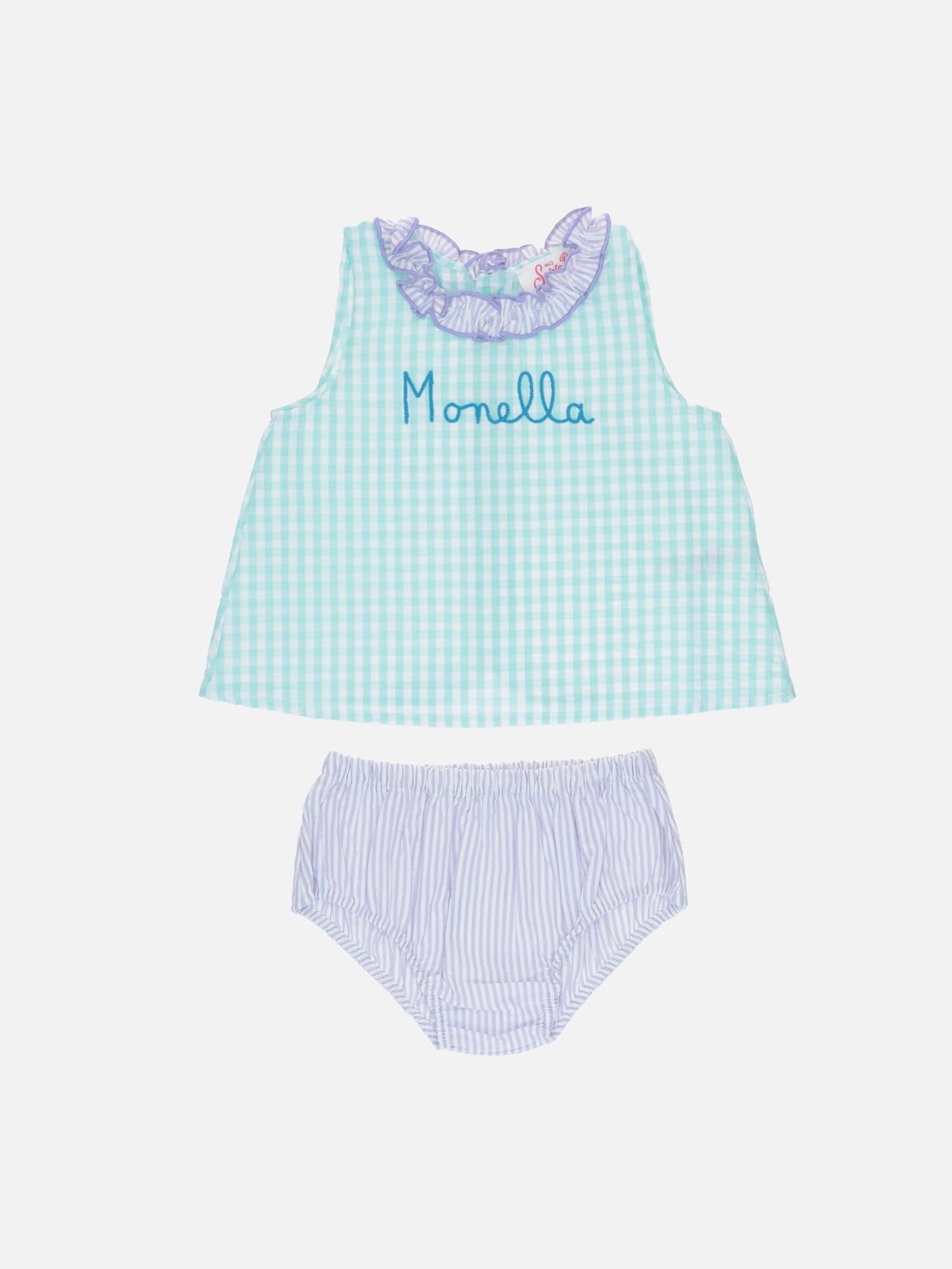 MC2 Saint Barth Baby Gingham Cotton Dress Abbie With Top And Bloomers 3 MC2 Saint Barth Baby Gingham Cotton Dress Abbie With Top And Bloomers