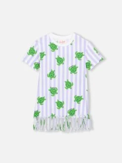 MC2 Saint Barth Girl Abbey Dress With Fringes And Turtle Print