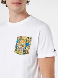 MC2 Saint Barth Man Cotton T-shirt Blanche With Simpsons Printed Pocket | THE SIMPSONS SPECIAL EDITION