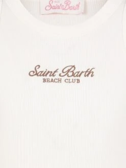 MC2 Saint Barth Blue Jr Off-white Rib-knit Cotton Crop Tank With Embroidery -MC2 Saint Barth Shop UID BLUE00203462H GIRL T SHIRT WHITE 03