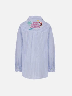MC2 Saint Barth Girl Striped Print Seersucker Over Shirt Mini Brigitte