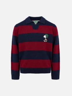 MC2 Saint Barth Boy Blue And Red Striped Polo Shirt Covent With Snoopy Print | SNOOPY PEANUTS SPECIAL EDITION