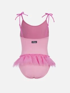 MC2 Saint Barth Dancer One-piece Swimsuit With Tulle Ruffle And Glittered Hearts -MC2 Saint Barth Shop UID DANC000104920H GIRL ONE PIECE PINK SOLID COLOR 05