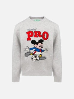 MC2 Saint Barth Boy Grey Crewneck Sweater Douglas With Mickey Mouse Print | DISNEY SPECIAL EDITION