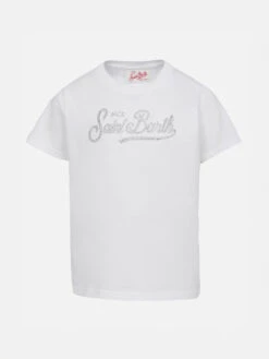 MC2 Saint Barth Girl Cotton Jersey Crewneck T-shirt Elly With Saint Barth Rhinestone Embroidery