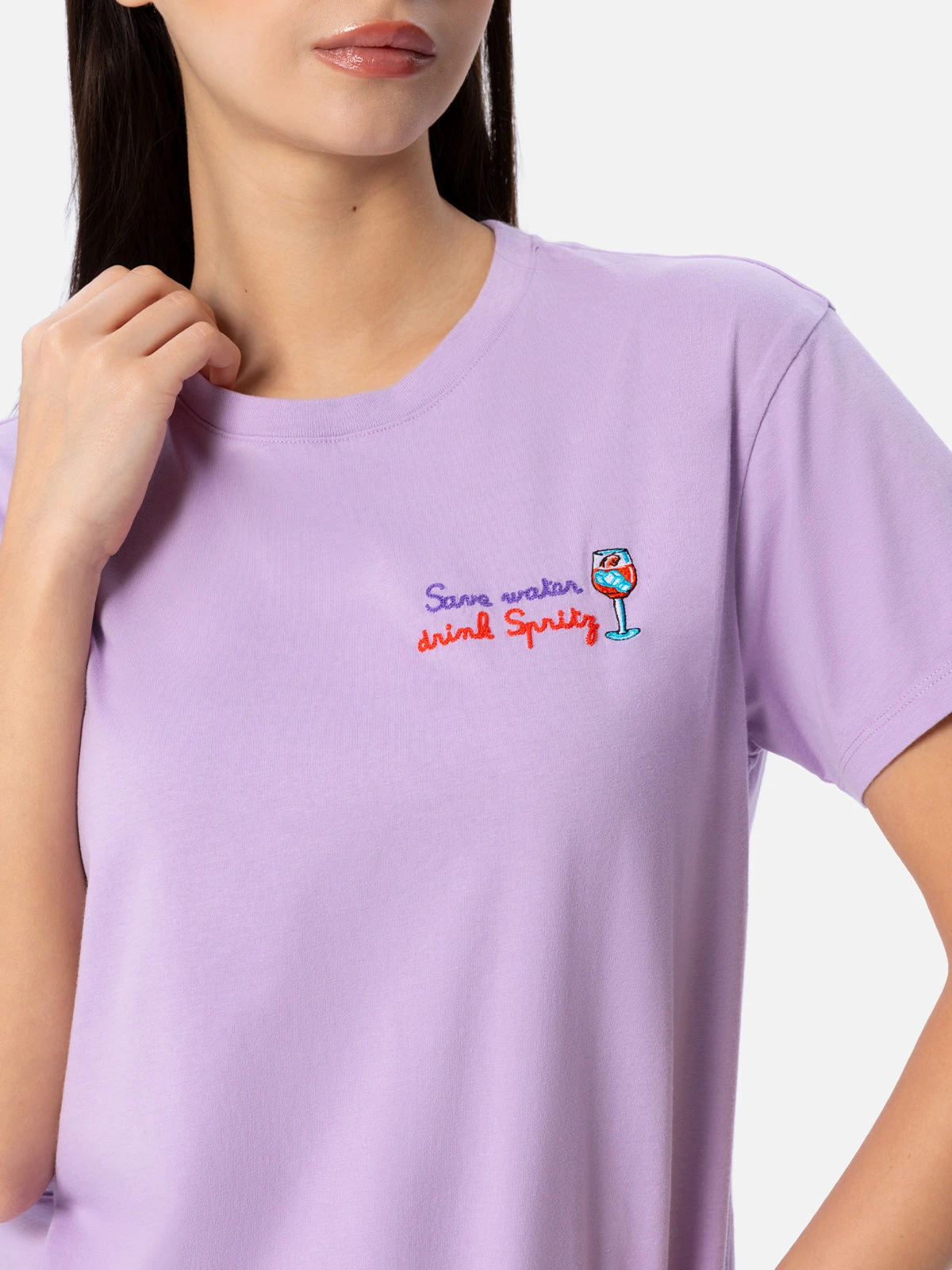 MC2 Saint Barth Woman Cotton Jersey Crewneck T-shirt Emilie With Save Water Drink Spritz Embroidery 5 MC2 Saint Barth Woman Cotton Jersey Crewneck T-shirt Emilie With Save Water Drink Spritz Embroidery - Image 3