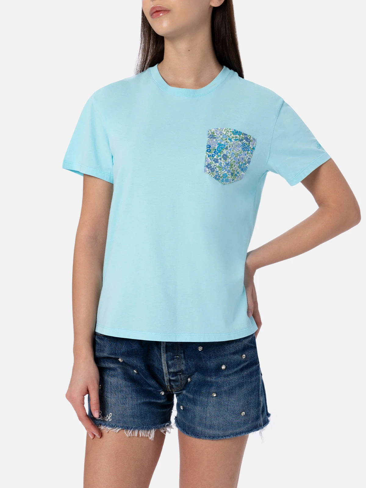 MC2 Saint Barth Woman Cotton Jersey Crewneck T-shirt Emilie Joanna Luise Patch Pocket | MADE WITH LIBERTY FABRIC 4 MC2 Saint Barth Woman Cotton Jersey Crewneck T-shirt Emilie Joanna Luise Patch Pocket | MADE WITH LIBERTY FABRIC - Image 2