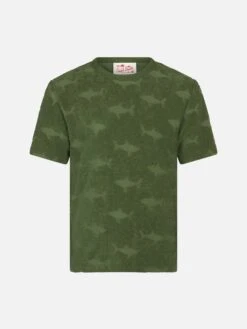 MC2 Saint Barth Boy Military Terry T-shirt Gary With Shark Embossed Pattern