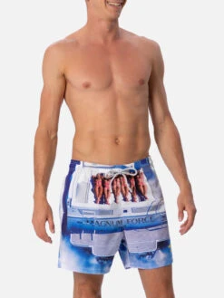 MC2 Saint Barth Man Mid-length Gustavia Swim-shorts Withplaced Print| MAGNUM MARINE SPECIAL EDITION -MC2 Saint Barth Shop UID GUS000904283F MAN SWIMSHORT WHITE MAGNUM FORCE 01