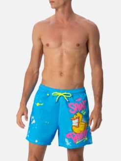 MC2 Saint Barth Man Mid-length Gustavia Swim-shorts With Ducky Cryptopuppets Placed Print| CRYPTOPUPPETS SPECIAL EDITION -MC2 Saint Barth Shop UID GUS000904377F MAN SWIMSHORT SKY CRYPTOPUPPETS 01