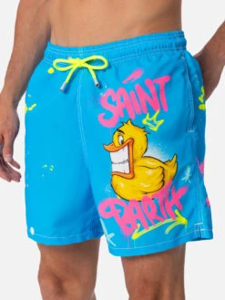 MC2 Saint Barth Man Mid-length Gustavia Swim-shorts With Ducky Cryptopuppets Placed Print| CRYPTOPUPPETS SPECIAL EDITION -MC2 Saint Barth Shop UID GUS000904377F MAN SWIMSHORT SKY CRYPTOPUPPETS 03