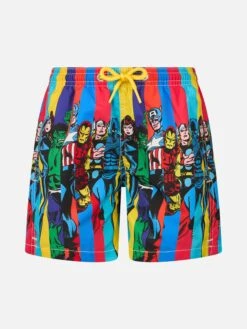 MC2 Saint Barth Boy Mid-length Haiti Swim-shorts With Marvel Superheroes Placed Print| MARVEL SPECIAL EDITION