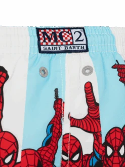 MC2 Saint Barth Haiti Mid-length Swim Shorts With Spiderman Print| MARVEL SPECIAL EDITION -MC2 Saint Barth Shop UID HAI000103419H BOY SWIMSHORT WHITE STRIPES MARVEL 03