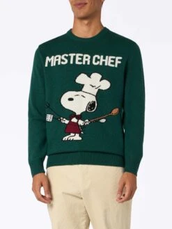 MC2 Saint Barth Man Green Sweater Heron With Snoopy Master Chef | SNOOPY PEANUTS SPECIAL EDITION