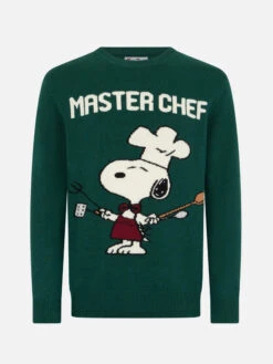 MC2 Saint Barth Man Green Sweater Heron With Snoopy Master Chef | SNOOPY PEANUTS SPECIAL EDITION -MC2 Saint Barth Shop UID HER000102868G MAN KNITWEAR GREEN 20240905105110 1