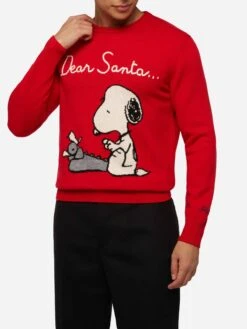 MC2 Saint Barth Red Sweater Heron With Snoopy Jacquard And Embroidery | SNOOPY PEANUTS® SPECIAL EDITION