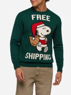 MC2 Saint Barth Green Sweater Heron With Snoopy Jacquard | SNOOPY PEANUTS® SPECIAL EDITION
