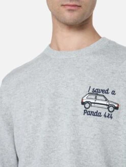 MC2 Saint Barth Man Gray Sweater Heron WithI Saved A Panda 4x4 Embroidery | FIAT PANDA SPECIAL EDITION