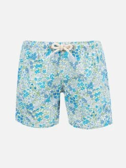 MC2 Saint Barth Boy Mid-length Jean Swim-shorts With Joanna Luise Print | MADE WITH LIBERTY FABRIC