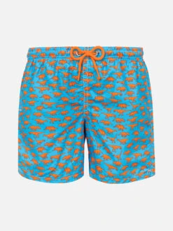 Boy Light Fabric Swim Shorts With Dinosaurs Print