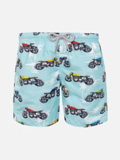 MC2 Saint Barth Boy Light Fabric Swim Shorts With Motorbike Print