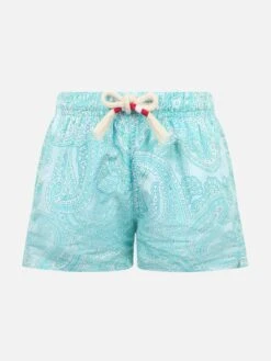 MC2 Saint Barth Boy Lightweight Fabric Swim-shorts Jean Lighting 70 With Paisley Print