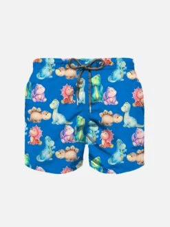 MC2 Saint Barth Boy Cotton Swim Shorts With Dinosaurs Print