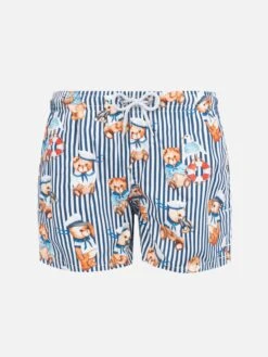 MC2 Saint Barth Boy Cotton Swim Shorts With Sailor Bear Print