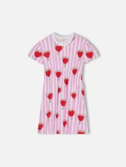 MC2 Saint Barth Girl Cotton Jersey Dress Leila With Heart Watermelon Print