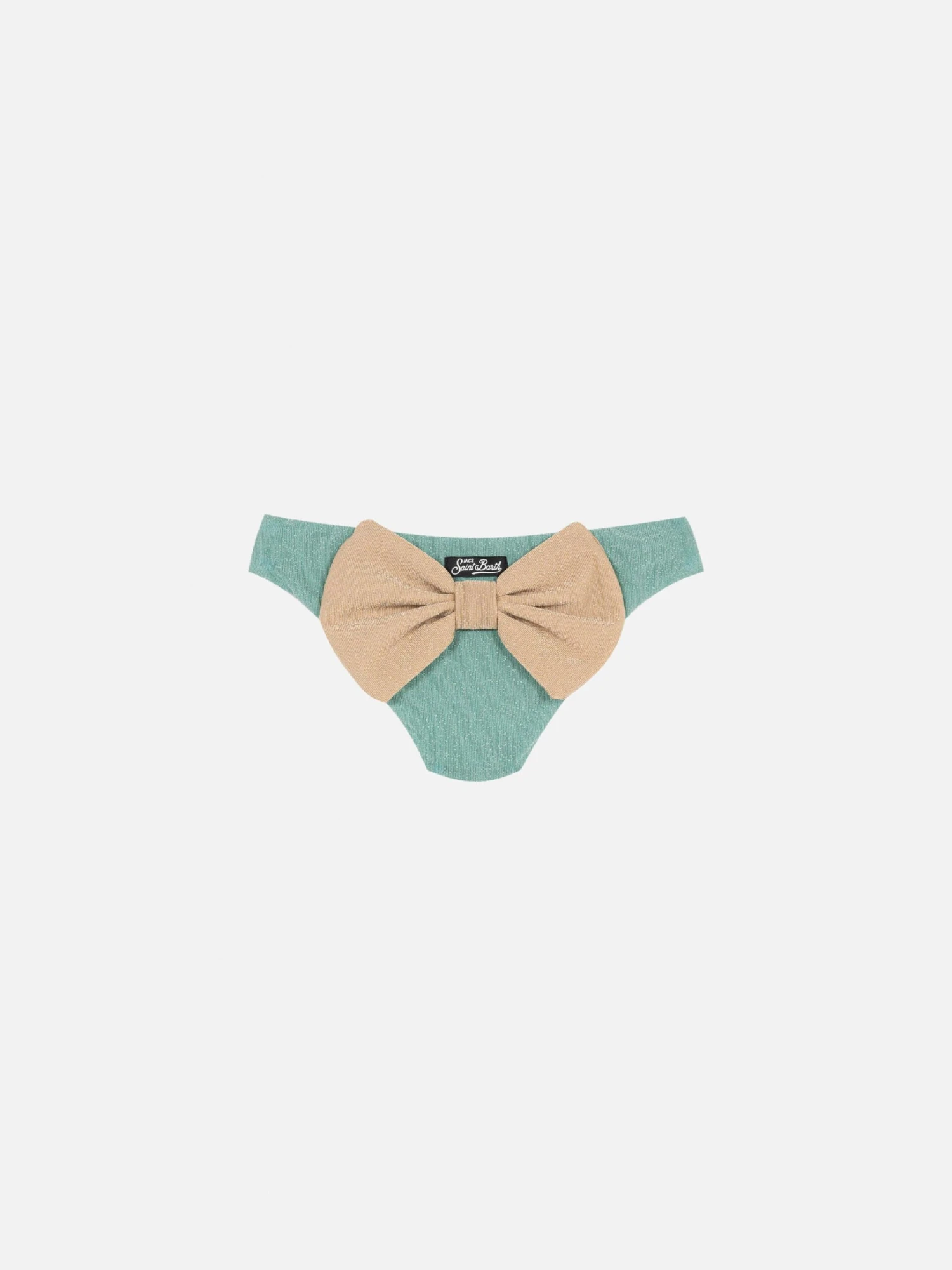 MC2 Saint Barth Madame Water Green Lurex Swim Briefs With Bow 3 MC2 Saint Barth Madame Water Green Lurex Swim Briefs With Bow
