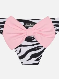 Girl Zebra Printed Swim Briefs With Bow -MC2 Saint Barth Shop UID MAD0001ZBCO21 GIRL BOTTOM BLACK 0 0 3