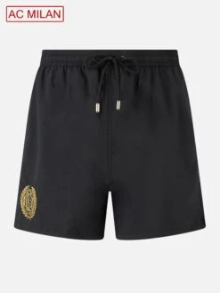 MC2 Saint Barth Black Classic Light Swim Shorts Patmos With Milan 125 Embroidery | AC MILAN 125 SPECIAL EDITION