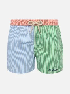 MC2 Saint Barth Patmos Jr Seersucker Striped Mid-length Swim Shorts