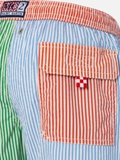 MC2 Saint Barth Patmos Jr Seersucker Striped Mid-length Swim Shorts -MC2 Saint Barth Shop UID PATM00200206H BOY SWIMSHORT BLUE 03