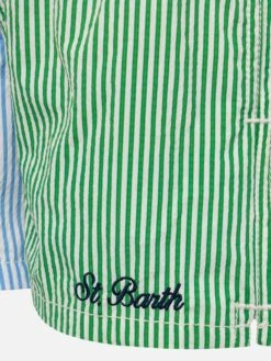 MC2 Saint Barth Patmos Jr Seersucker Striped Mid-length Swim Shorts -MC2 Saint Barth Shop UID PATM00200206H BOY SWIMSHORT BLUE 04