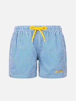 MC2 Saint Barth Boy Seersucker Striped Mid-length Swim Shorts Patmos Jr
