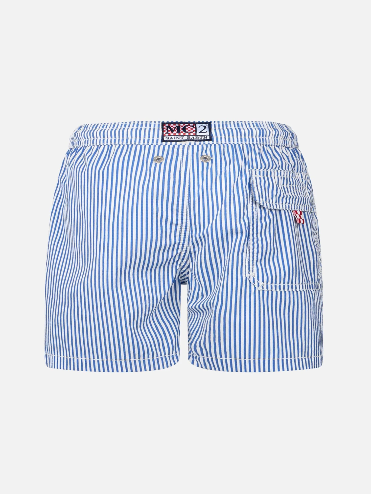 MC2 Saint Barth Boy Seersucker Striped Mid-length Swim Shorts Patmos Jr 4 MC2 Saint Barth Boy Seersucker Striped Mid-length Swim Shorts Patmos Jr - Image 2