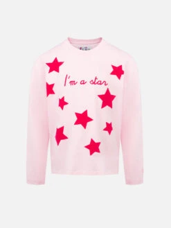 MC2 Saint Barth Girl Pink Long-sleeve T-shirt Penny With I'm A Star Embroidery