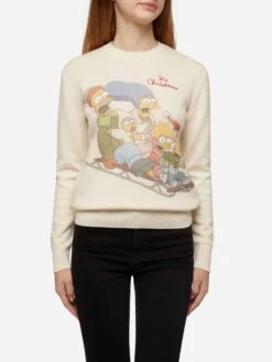 MC2 Saint Barth Woman White Sweater New Queen With Simpson Family Print | SIMPSON FAMILY SPECIAL EDITION